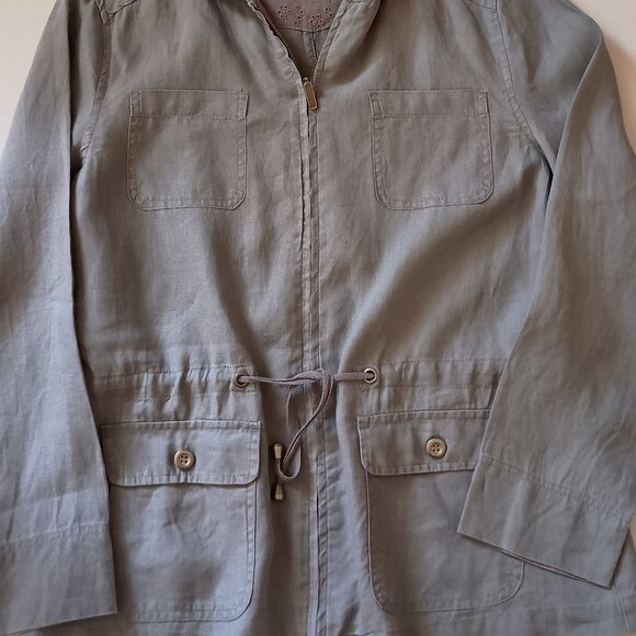 Women’s St Tropez West Gray Linen Medium Length Coat Jacket Size M - Picture 4 of 11